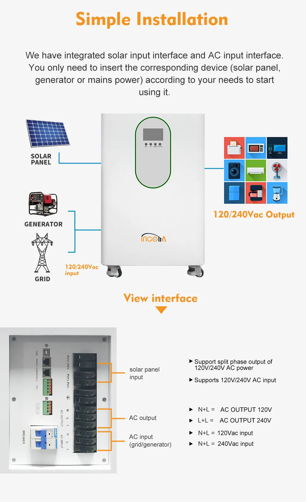 All in one system:15KWh battery & 10KW split hybrid inverter